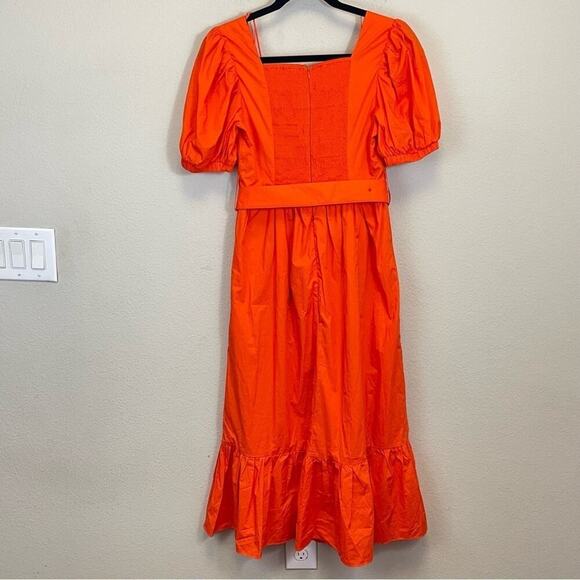 Endless Rose Orange Puff Sleeve Belted Tiered Midi Dress‎ Size S - Picture 5 of 11
